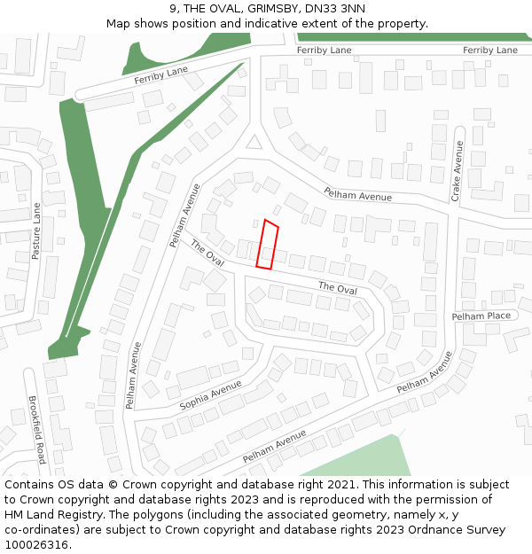 9, THE OVAL, GRIMSBY, DN33 3NN: Location map and indicative extent of plot