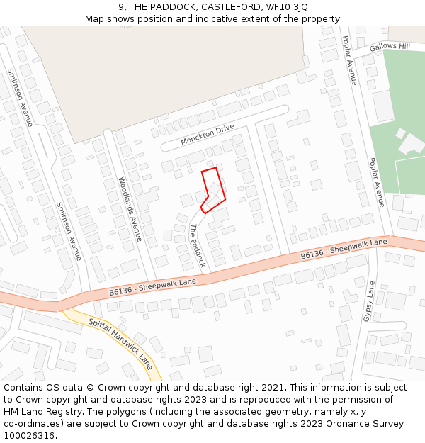 9, THE PADDOCK, CASTLEFORD, WF10 3JQ: Location map and indicative extent of plot