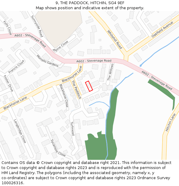 9, THE PADDOCK, HITCHIN, SG4 9EF: Location map and indicative extent of plot