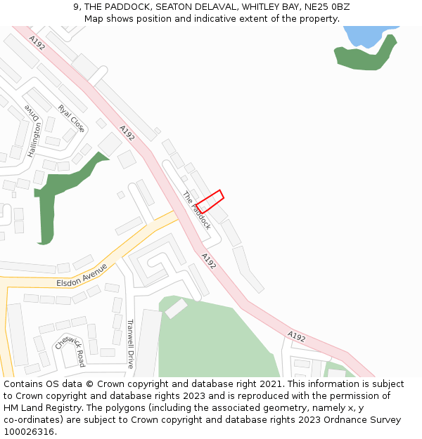9, THE PADDOCK, SEATON DELAVAL, WHITLEY BAY, NE25 0BZ: Location map and indicative extent of plot