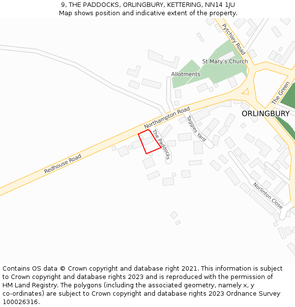 9, THE PADDOCKS, ORLINGBURY, KETTERING, NN14 1JU: Location map and indicative extent of plot