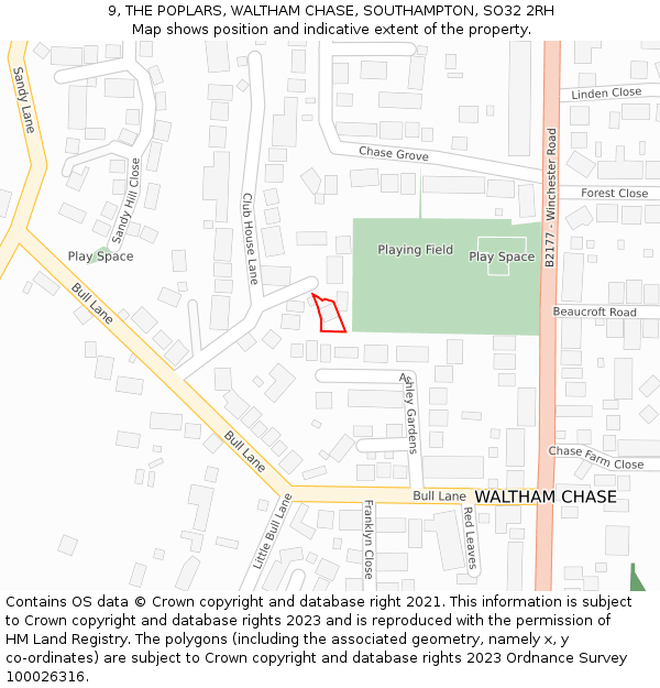 9, THE POPLARS, WALTHAM CHASE, SOUTHAMPTON, SO32 2RH: Location map and indicative extent of plot