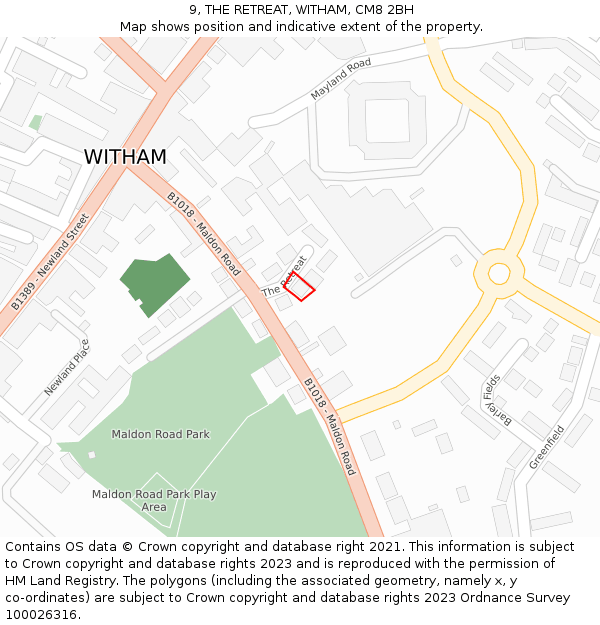 9, THE RETREAT, WITHAM, CM8 2BH: Location map and indicative extent of plot