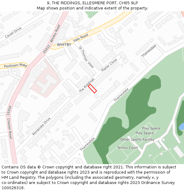 9, THE RIDDINGS, ELLESMERE PORT, CH65 9LP: Location map and indicative extent of plot