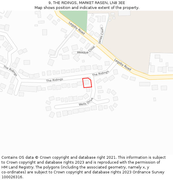 9, THE RIDINGS, MARKET RASEN, LN8 3EE: Location map and indicative extent of plot