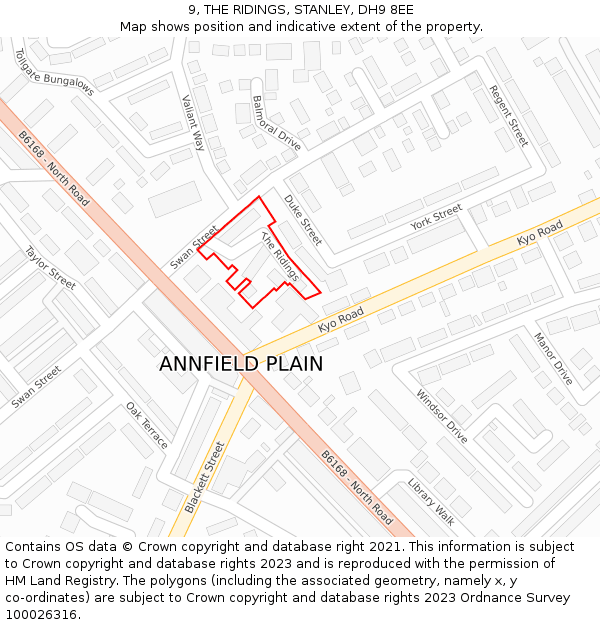 9, THE RIDINGS, STANLEY, DH9 8EE: Location map and indicative extent of plot