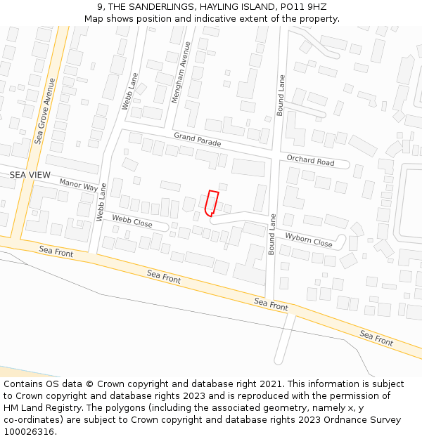 9, THE SANDERLINGS, HAYLING ISLAND, PO11 9HZ: Location map and indicative extent of plot