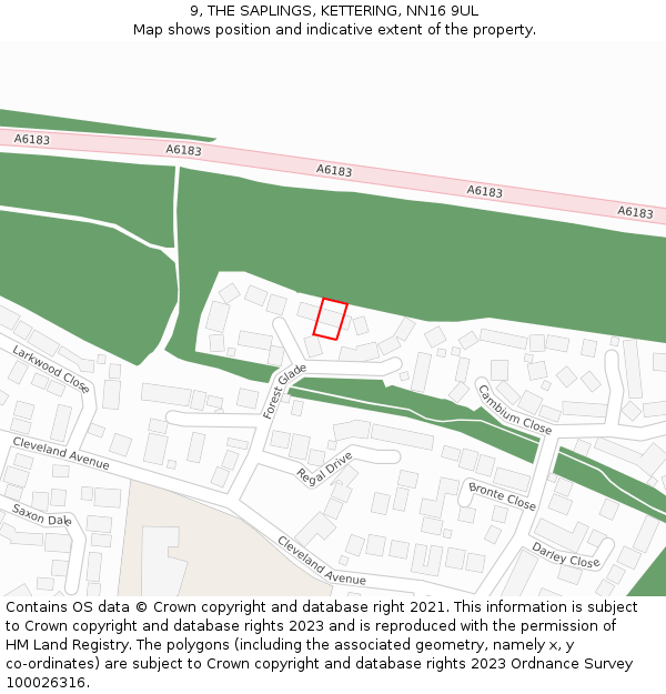 9, THE SAPLINGS, KETTERING, NN16 9UL: Location map and indicative extent of plot