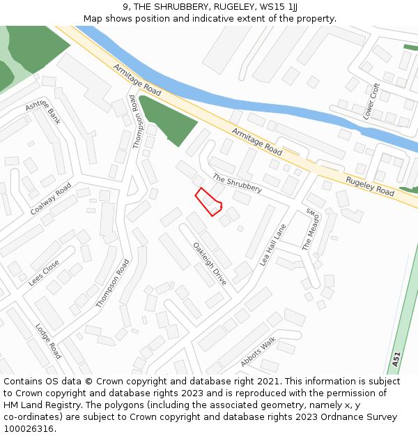 9, THE SHRUBBERY, RUGELEY, WS15 1JJ: Location map and indicative extent of plot