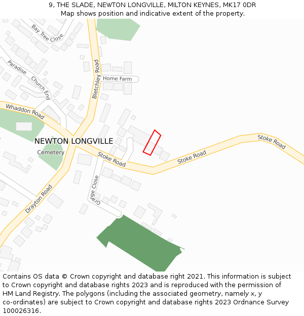 9, THE SLADE, NEWTON LONGVILLE, MILTON KEYNES, MK17 0DR: Location map and indicative extent of plot