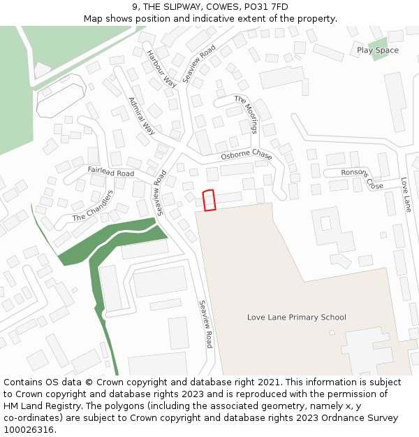 9, THE SLIPWAY, COWES, PO31 7FD: Location map and indicative extent of plot