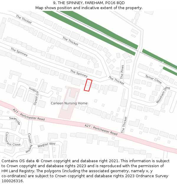 9, THE SPINNEY, FAREHAM, PO16 8QD: Location map and indicative extent of plot