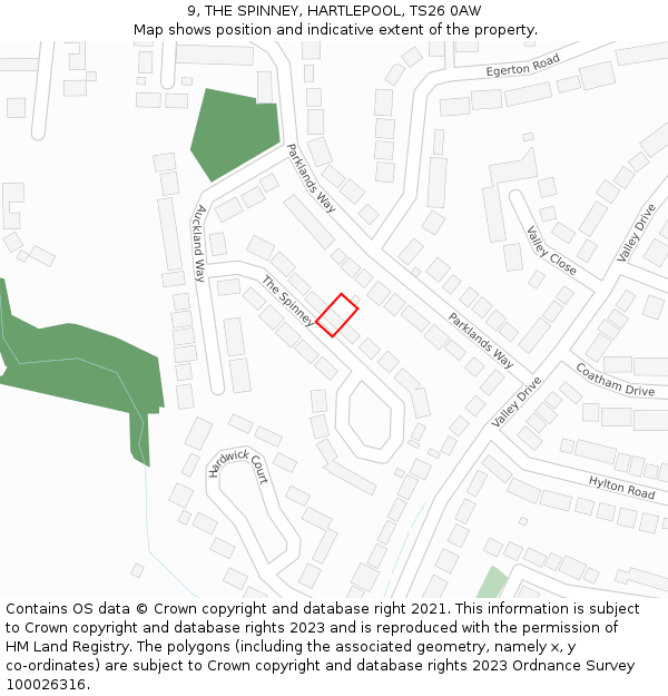 9, THE SPINNEY, HARTLEPOOL, TS26 0AW: Location map and indicative extent of plot