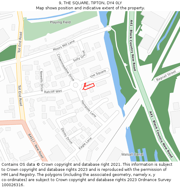 9, THE SQUARE, TIPTON, DY4 0LY: Location map and indicative extent of plot