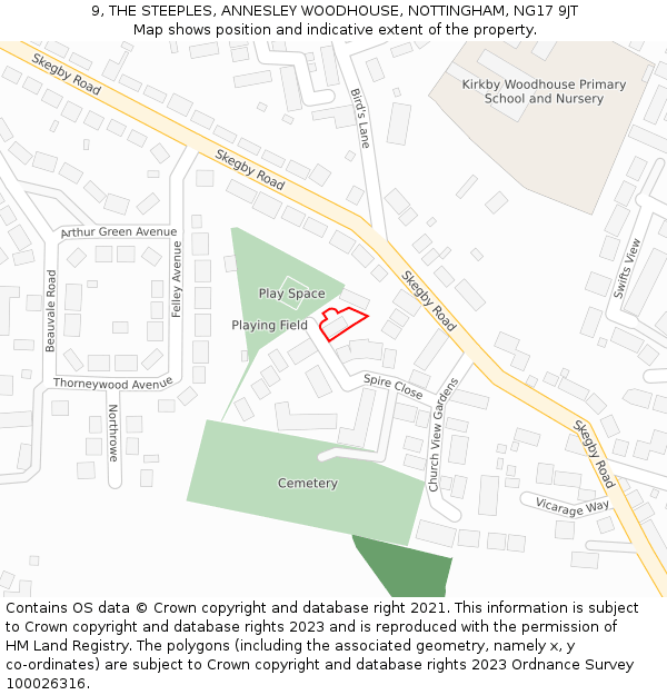 9, THE STEEPLES, ANNESLEY WOODHOUSE, NOTTINGHAM, NG17 9JT: Location map and indicative extent of plot