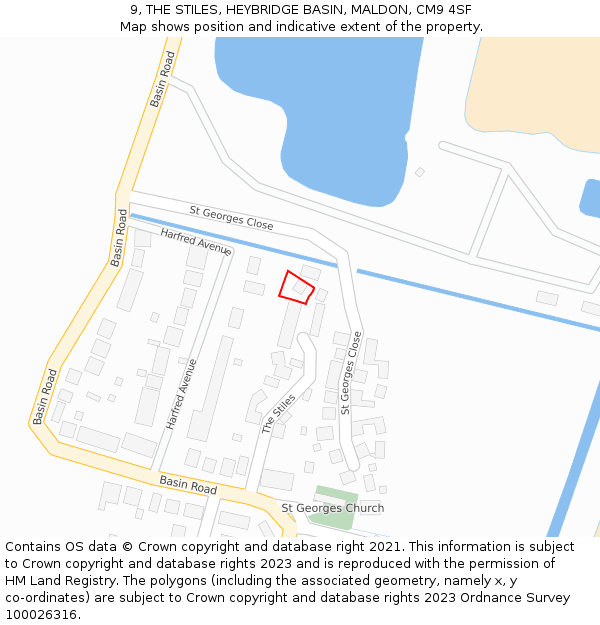 9, THE STILES, HEYBRIDGE BASIN, MALDON, CM9 4SF: Location map and indicative extent of plot