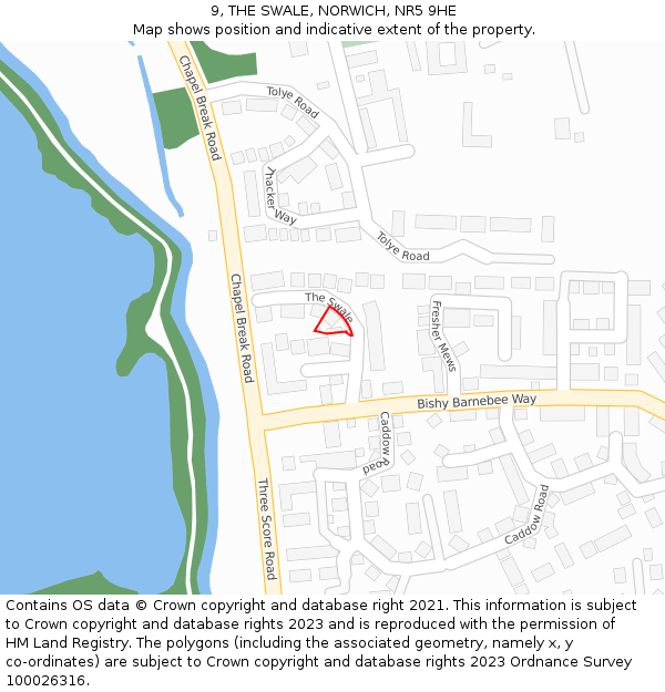 9, THE SWALE, NORWICH, NR5 9HE: Location map and indicative extent of plot