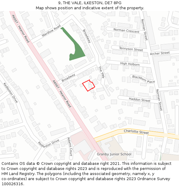 9, THE VALE, ILKESTON, DE7 8PG: Location map and indicative extent of plot