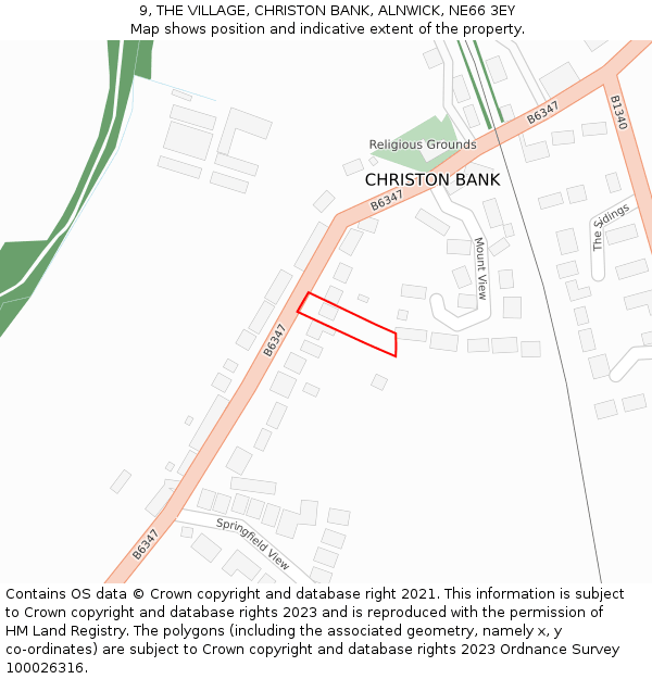 9, THE VILLAGE, CHRISTON BANK, ALNWICK, NE66 3EY: Location map and indicative extent of plot