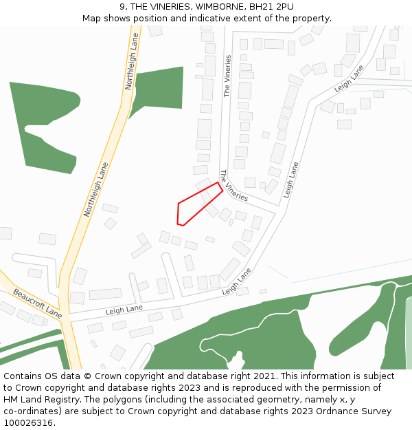 9, THE VINERIES, WIMBORNE, BH21 2PU: Location map and indicative extent of plot