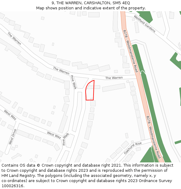 9, THE WARREN, CARSHALTON, SM5 4EQ: Location map and indicative extent of plot