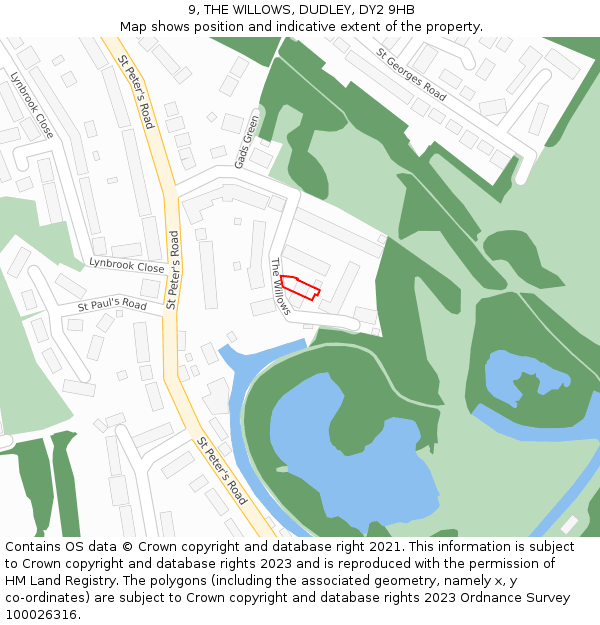 9, THE WILLOWS, DUDLEY, DY2 9HB: Location map and indicative extent of plot