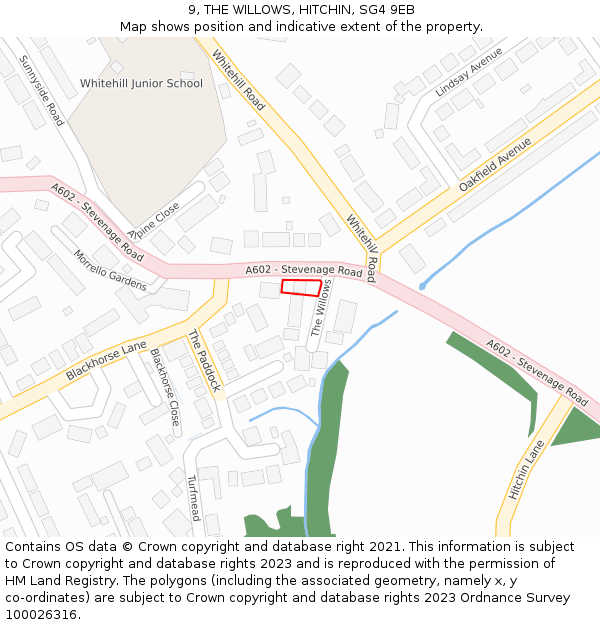 9, THE WILLOWS, HITCHIN, SG4 9EB: Location map and indicative extent of plot