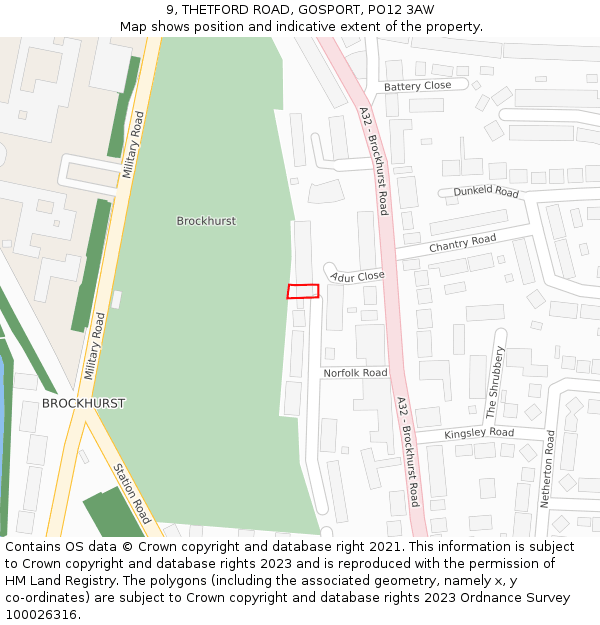 9, THETFORD ROAD, GOSPORT, PO12 3AW: Location map and indicative extent of plot