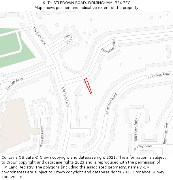 9, THISTLEDOWN ROAD, BIRMINGHAM, B34 7EG: Location map and indicative extent of plot