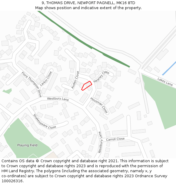 9, THOMAS DRIVE, NEWPORT PAGNELL, MK16 8TD: Location map and indicative extent of plot