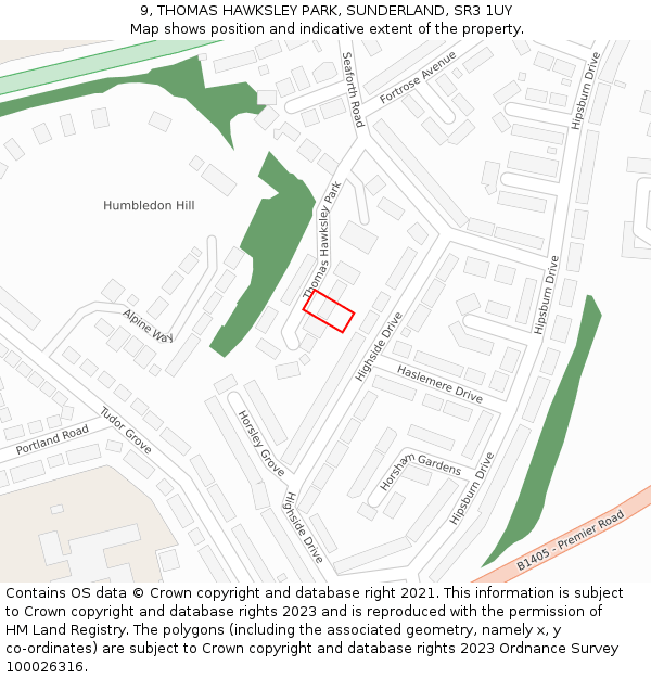 9, THOMAS HAWKSLEY PARK, SUNDERLAND, SR3 1UY: Location map and indicative extent of plot