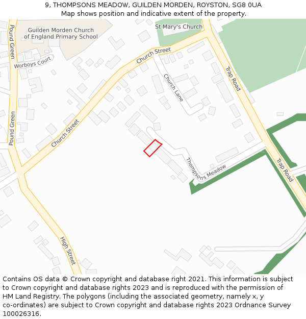9, THOMPSONS MEADOW, GUILDEN MORDEN, ROYSTON, SG8 0UA: Location map and indicative extent of plot