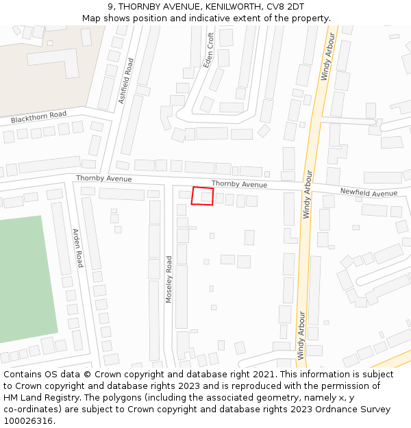 9, THORNBY AVENUE, KENILWORTH, CV8 2DT: Location map and indicative extent of plot