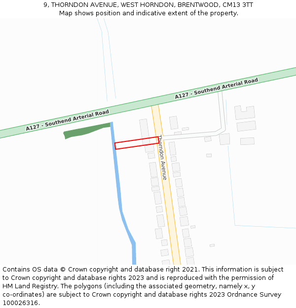 9, THORNDON AVENUE, WEST HORNDON, BRENTWOOD, CM13 3TT: Location map and indicative extent of plot