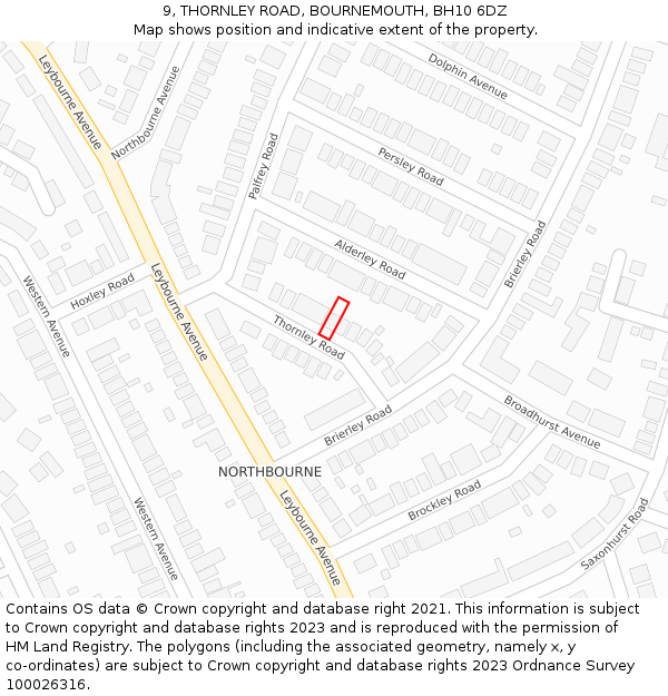 9, THORNLEY ROAD, BOURNEMOUTH, BH10 6DZ: Location map and indicative extent of plot