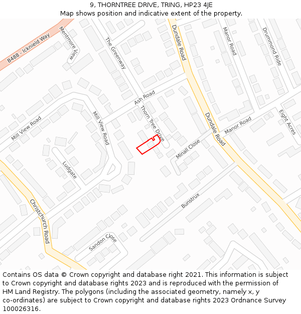 9, THORNTREE DRIVE, TRING, HP23 4JE: Location map and indicative extent of plot