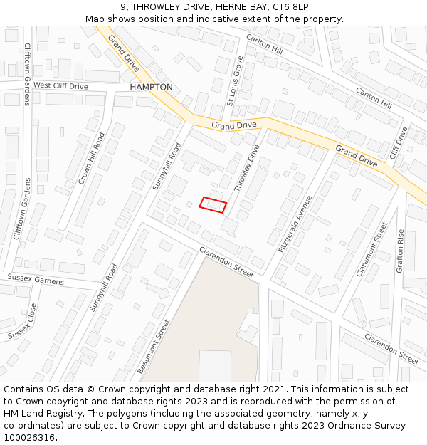 9, THROWLEY DRIVE, HERNE BAY, CT6 8LP: Location map and indicative extent of plot