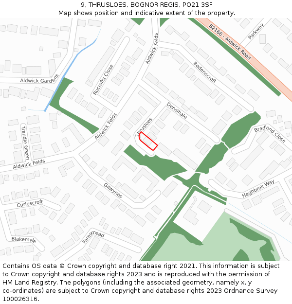 9, THRUSLOES, BOGNOR REGIS, PO21 3SF: Location map and indicative extent of plot