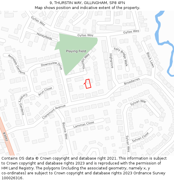 9, THURSTIN WAY, GILLINGHAM, SP8 4FN: Location map and indicative extent of plot