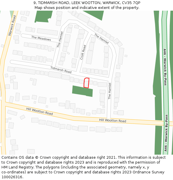 9, TIDMARSH ROAD, LEEK WOOTTON, WARWICK, CV35 7QP: Location map and indicative extent of plot