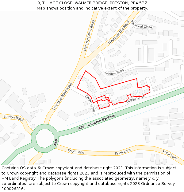 9, TILLAGE CLOSE, WALMER BRIDGE, PRESTON, PR4 5BZ: Location map and indicative extent of plot
