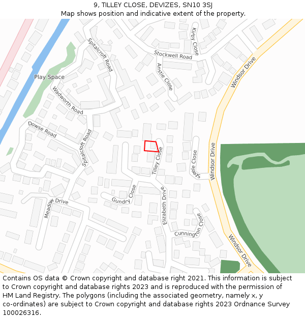 9, TILLEY CLOSE, DEVIZES, SN10 3SJ: Location map and indicative extent of plot
