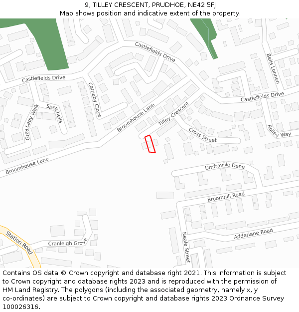 9, TILLEY CRESCENT, PRUDHOE, NE42 5FJ: Location map and indicative extent of plot