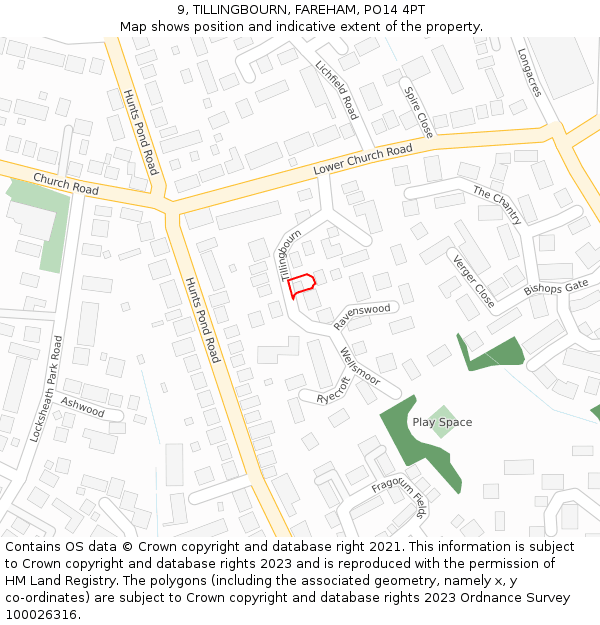 9, TILLINGBOURN, FAREHAM, PO14 4PT: Location map and indicative extent of plot