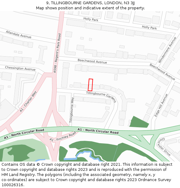 9, TILLINGBOURNE GARDENS, LONDON, N3 3JJ: Location map and indicative extent of plot