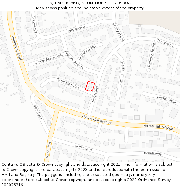 9, TIMBERLAND, SCUNTHORPE, DN16 3QA: Location map and indicative extent of plot