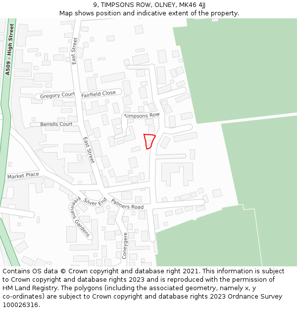 9, TIMPSONS ROW, OLNEY, MK46 4JJ: Location map and indicative extent of plot