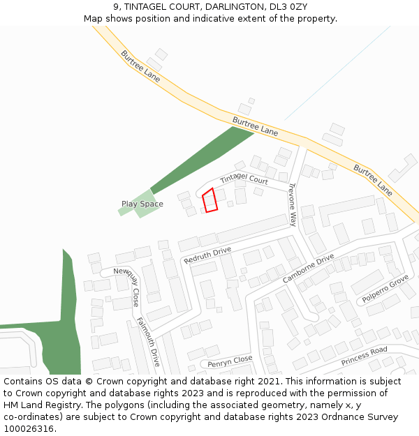 9, TINTAGEL COURT, DARLINGTON, DL3 0ZY: Location map and indicative extent of plot