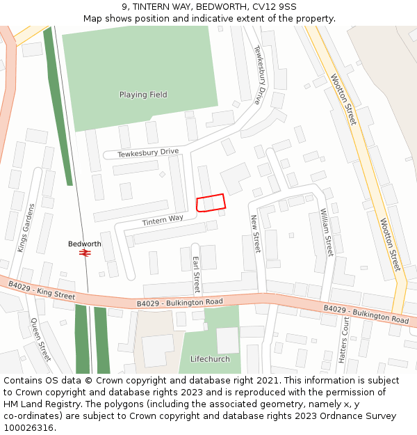 9, TINTERN WAY, BEDWORTH, CV12 9SS: Location map and indicative extent of plot