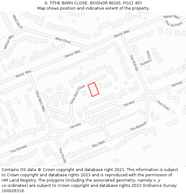 9, TITHE BARN CLOSE, BOGNOR REGIS, PO21 4EY: Location map and indicative extent of plot